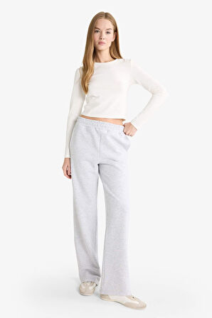 Straight Fit Basic Düz Cepli Yüksek Bel Eşofman Altı