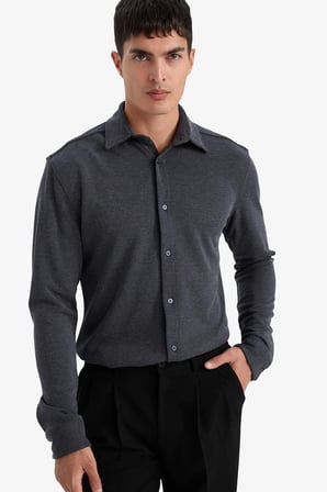 Modern Fıt Polo Yaka Pike Uzun Kollu Gömlek