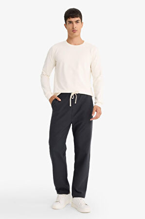 Slim Fit Dar Kesim Bisiklet Yaka Sweatshirt Kumaşı Uzun Kollu Tişört