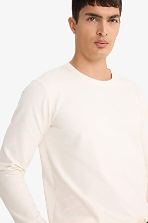 Slim Fit Dar Kesim Bisiklet Yaka Sweatshirt Kumaşı Uzun Kollu Tişört