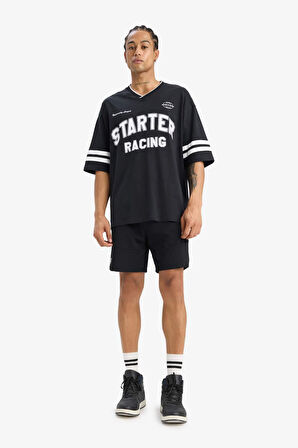 %100 Pamuk Loose Fit Bisiklet Yaka Baskılı Kısa Kollu Tişört