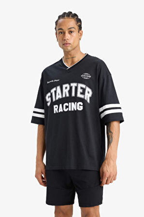 %100 Pamuk Loose Fit Bisiklet Yaka Baskılı Kısa Kollu Tişört