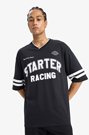 %100 Pamuk Loose Fit Bisiklet Yaka Baskılı Kısa Kollu Tişört