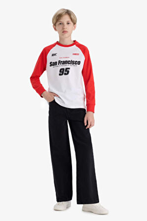 Erkek Çocuk Regular Fit Bisiklet Yaka Baskılı Uzun Kollu Tişört