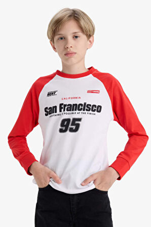 Erkek Çocuk Regular Fit Bisiklet Yaka Baskılı Uzun Kollu Tişört