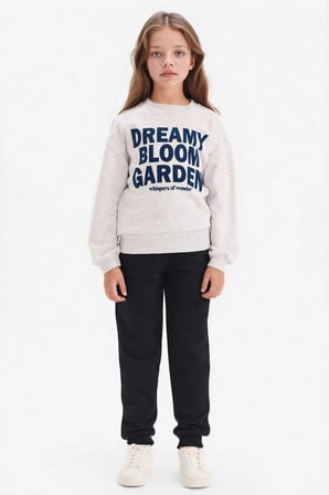 Defacto G3801A8GR85 Gri Kız Çocuk Relax Fit Bisiklet Yaka Baskılı Sweatshirt