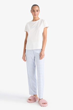 Pijama Takımı Regular Fit Kısa Kollu Üst Kareli Alt-Fall in Love