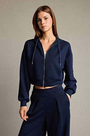 Kapüşonlu Modal Fermuarlı Sweatshirt