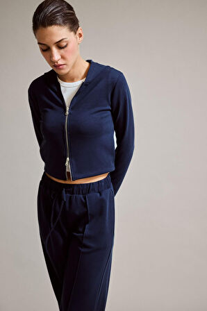 Kapüşonlu Modal Fermuarlı Sweatshirt