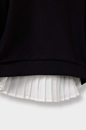 Kız Bebek Bisiklet Yaka Baskılı İçi Yumuşak Tüylü Sweatshirt