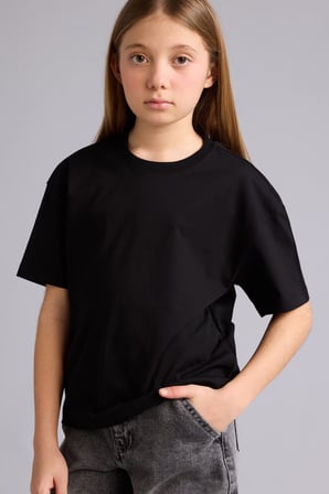 DeFacto Relax Fit Bisiklet Yaka Basic Düz Kısa Kollu Tişört Kız Çocuk D9099A826SMBK81