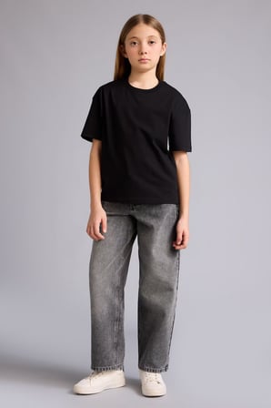 DeFacto Relax Fit Bisiklet Yaka Basic Düz Kısa Kollu Tişört Kız Çocuk D9099A826SMBK81