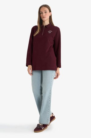 Regular Fit Polo Yaka Nakışlı Sweatshirt Kumaşı Sweatshirt Tunik