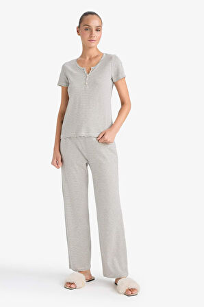 Regular Fit Çizgili Kısa Kollu Üst Uzun Alt-Fall in Love 