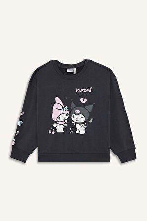 Kız Çocuk Kuromi Oversize Geniş Kalıp Bisiklet Yaka Sweatshirt