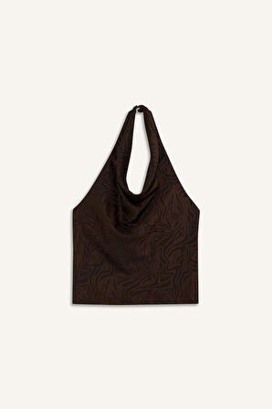 Regular Fit Halter Yaka Saten Kolsuz Bluz