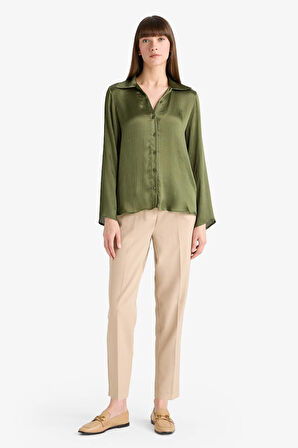 Regular Fit Saten Uzun Kollu Gömlek