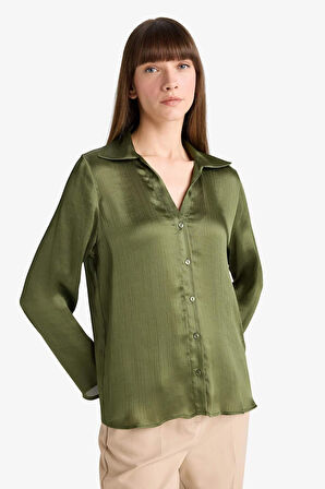 Regular Fit Saten Uzun Kollu Gömlek