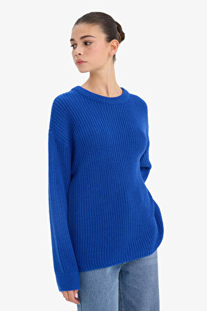 Regular Fit Bisiklet Yaka Selanik Kumaş Basic Düz Triko Kazak