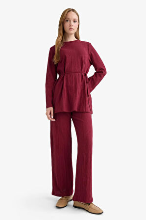 Regular Fit Bisiklet Yaka Bağlamalı Uzun Kollu Tunik