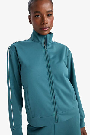 DeFactoFit Slim Fit Dar Kesim Dik Yaka İçi Yumuşak Tüylü Fermuarlı Hırka 