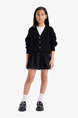 Kız Çocuk V Yaka Düğmeli Triko Hırka