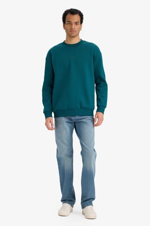 DeFacto Boxy Fit Bisiklet Yaka İçi Yumuşak Tüylü Baskılı Sweatshirt X8282AZ25AUGN246