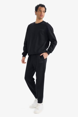 DeFacto Boxy Fit 2'li Takım Bisiklet Yaka Baskılı Sweatshirt Eşofman Altı F9623AX25AUBK81