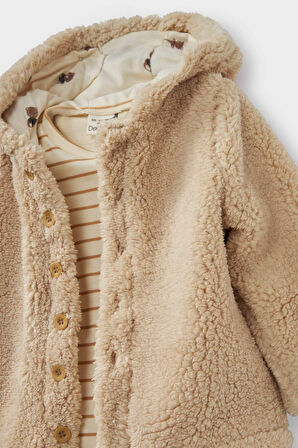 Erkek Bebek 3'lü Takım Pelüş Kapüşonlu Hırka Çizgili Uzun Kollu Tişört Eşofman Altı 