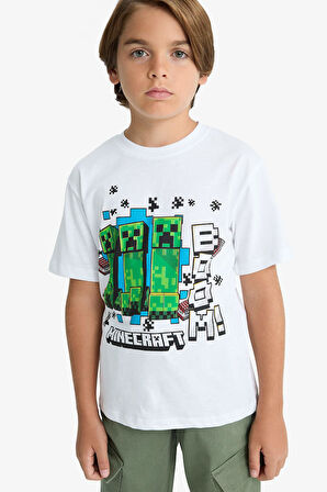 Erkek Çocuk Minecraft Bisiklet Yaka Kısa Kollu Tişört