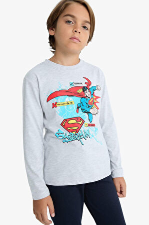 Erkek Çocuk Superman Bisiklet Yaka Uzun Kollu Tişört