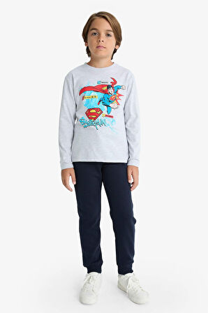 Erkek Çocuk Superman Bisiklet Yaka Uzun Kollu Tişört
