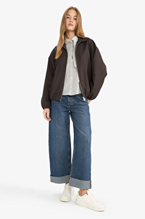 Fermuarlı Cepli Tafta Ceket