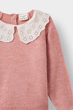 Kız Bebek Regular Fit Büyük Yaka Kazak