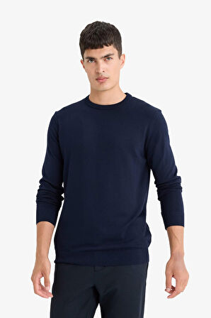 Regular Fit Bisiklet Yaka Basic Düz Premium Triko Kazak