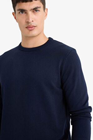 Regular Fit Bisiklet Yaka Basic Düz Premium Triko Kazak