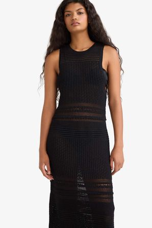 DeFacto Slim Fit Dar Kesim Halter Yaka Kroşe Kolsuz Maxi Elbise G0743AX25HSBK27