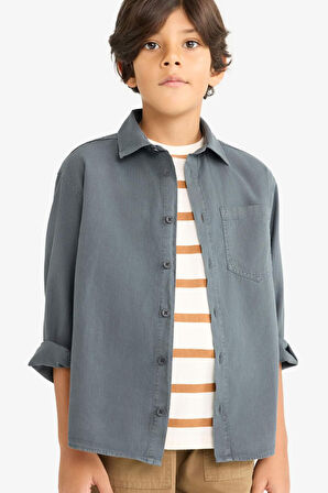 Erkek Çocuk Oversize Geniş Kalıp Polo Yaka Uzun Kollu Gömlek