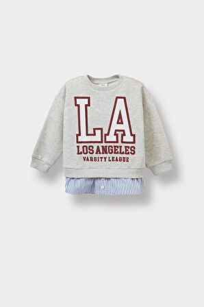 Kız Bebek Bisiklet Yaka Baskılı İçi Yumuşak Tüylü Sweatshirt
