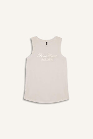 Relax Fit Slogan Baskılı Bisiklet Yaka Atlet