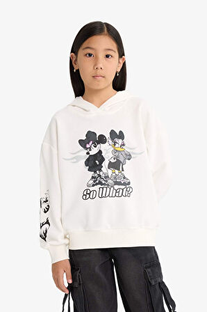 Kız Çocuk Disney Mickey & Minnie Oversize Geniş Kalıp Kapüşonlu Sweatshirt