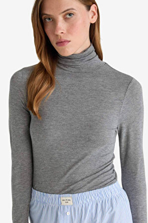 Modal Kaşmir Yumuşak Dokulu Balıkçı Yaka Uzun Kollu Üst-Fall in Love