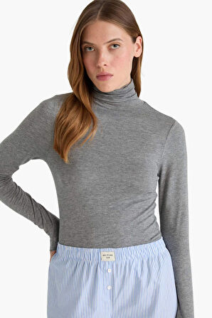 Modal Kaşmir Yumuşak Dokulu Balıkçı Yaka Uzun Kollu Üst-Fall in Love