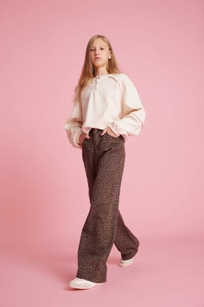 Kız Çocuk Flare Fit Leopar Desenli İspanyol Paça Pantolon 