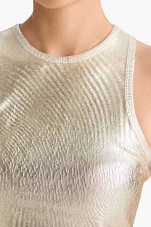 Slim Fit Dar Kesim Halter Yaka Fitilli Kaşkorse Parlak Kumaş Atlet 