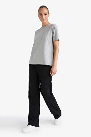 Straight Fit Basic Düz Cepli Yüksek Bel Eşofman Altı