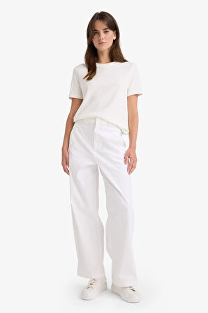 Barrel Fit Çift Cepli Yüksek Bel Düz Paça Gabardin Pantolon