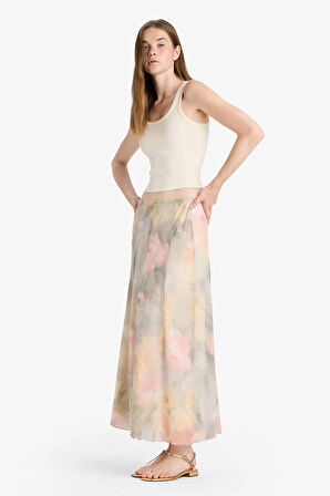 Coool A Kesim Floral Normal Bel Tül Maxi Etek