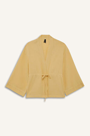 Relax Fit V Yaka Keten Karışımlı Uzun Kollu Gömlek