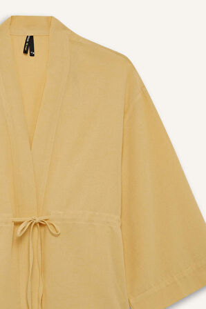 Relax Fit V Yaka Keten Karışımlı Uzun Kollu Gömlek